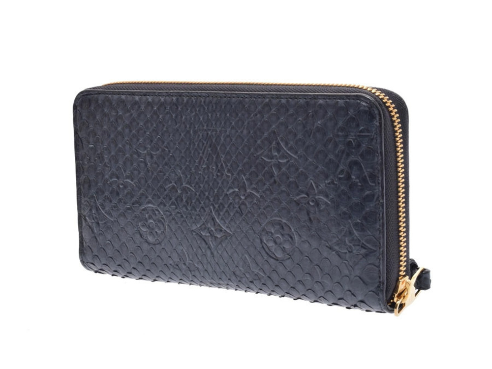 Louis Vuitton Black Long Zippy Wallet Python Black
